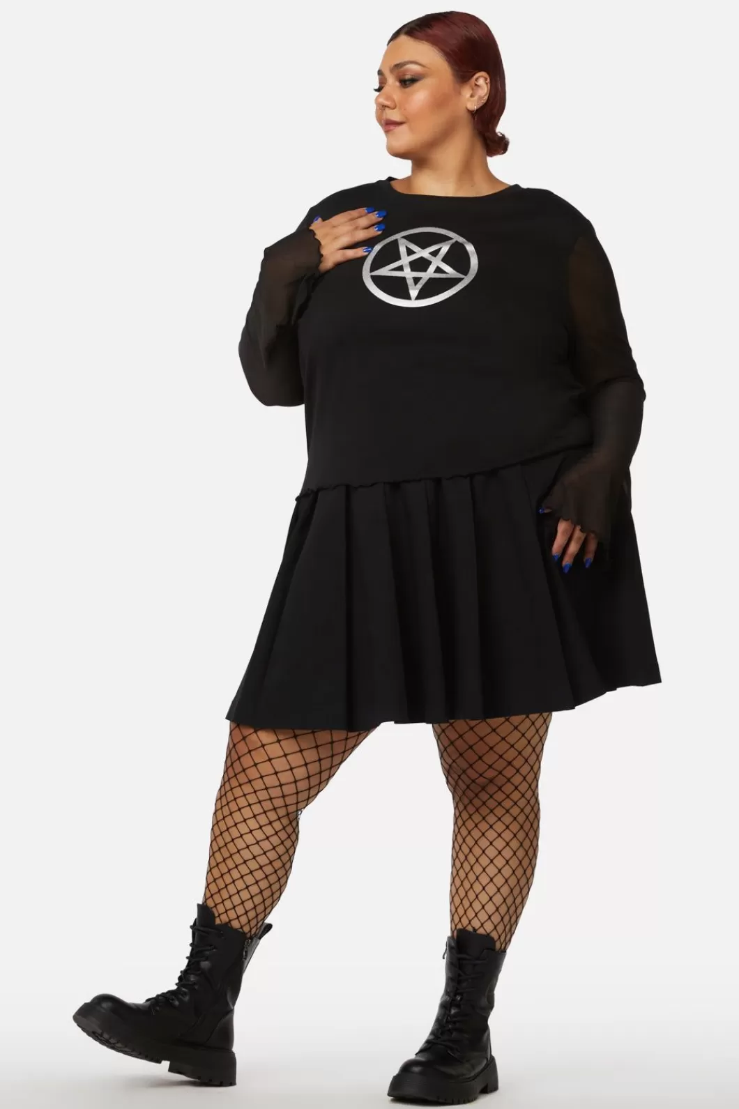 Curve Tops & Blouses<Dangerfield Curve Pentagram Contrast Mesh Top