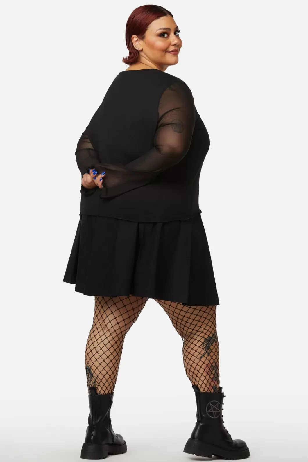 Curve Tops & Blouses<Dangerfield Curve Pentagram Contrast Mesh Top