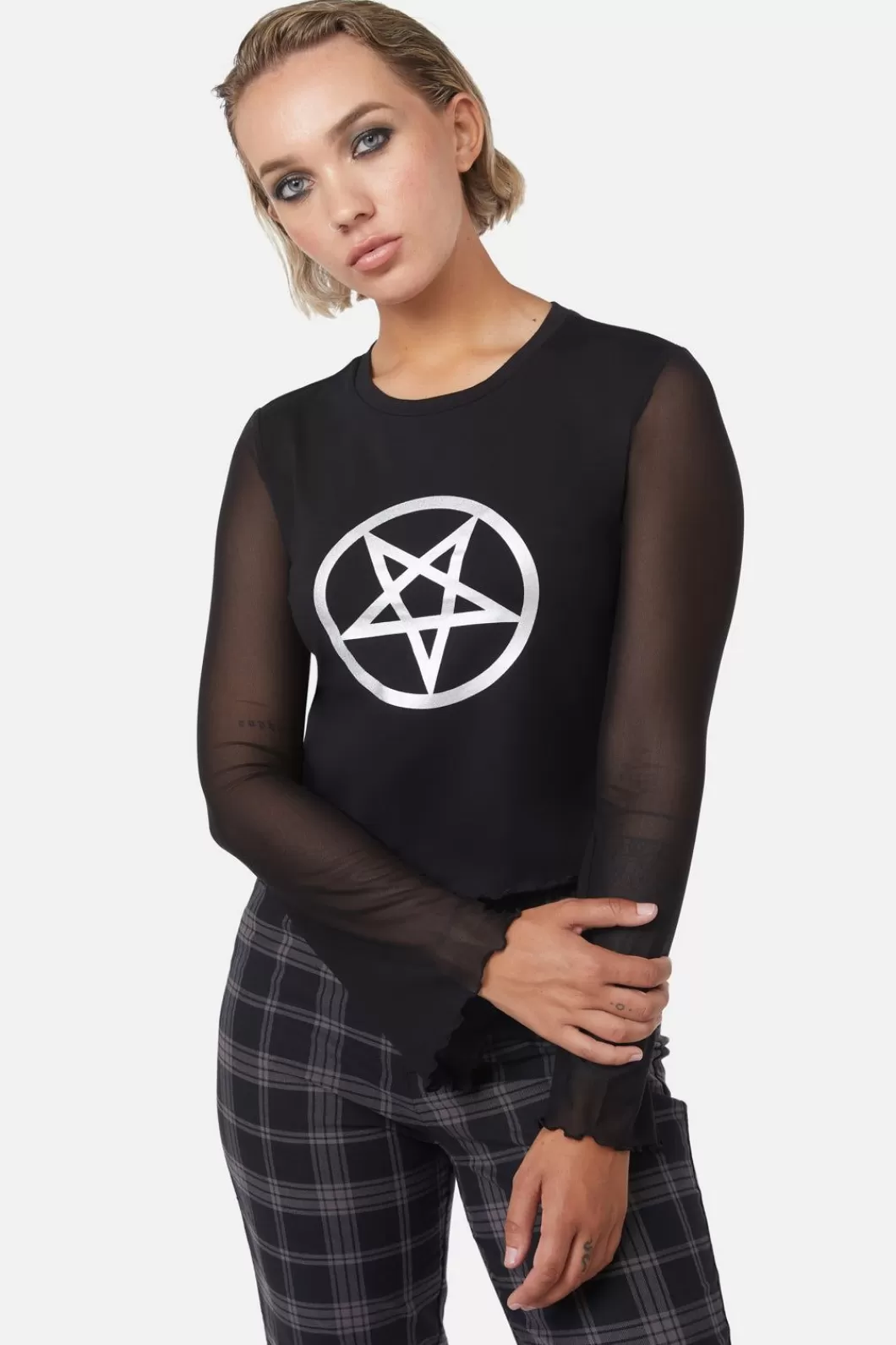 Blouses & Tops<Dangerfield Pentagram Contrast Mesh Top